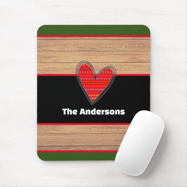 Moderner rustikaler Individuelle Name für Holzherz Mousepad (Mit Mouse)