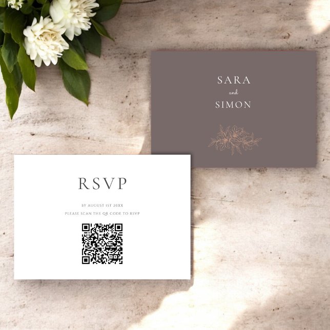 Moderner rustikaler QR-Code Hochzeit RSVP (modern rustic earty tones peach floral qr wedding rsvp card )