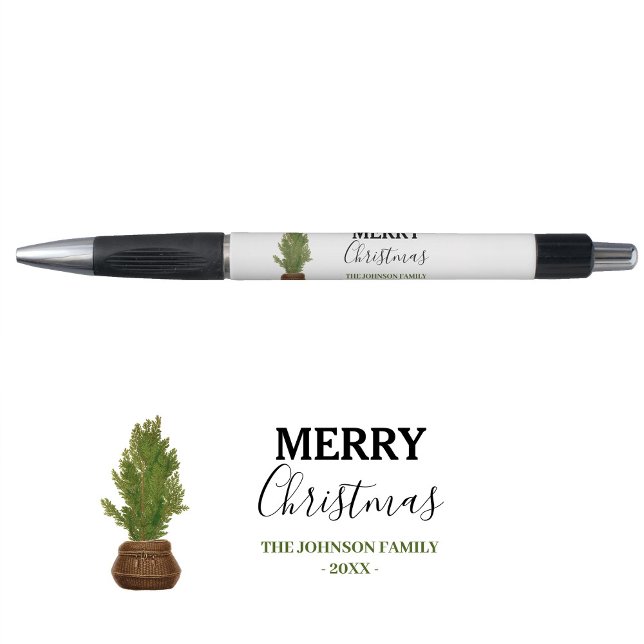 Moderner Rustikaler Weihnachtsbaum Kugelschreiber (Modern Rustic Watercolor Christmas Tree Holiday Pen)