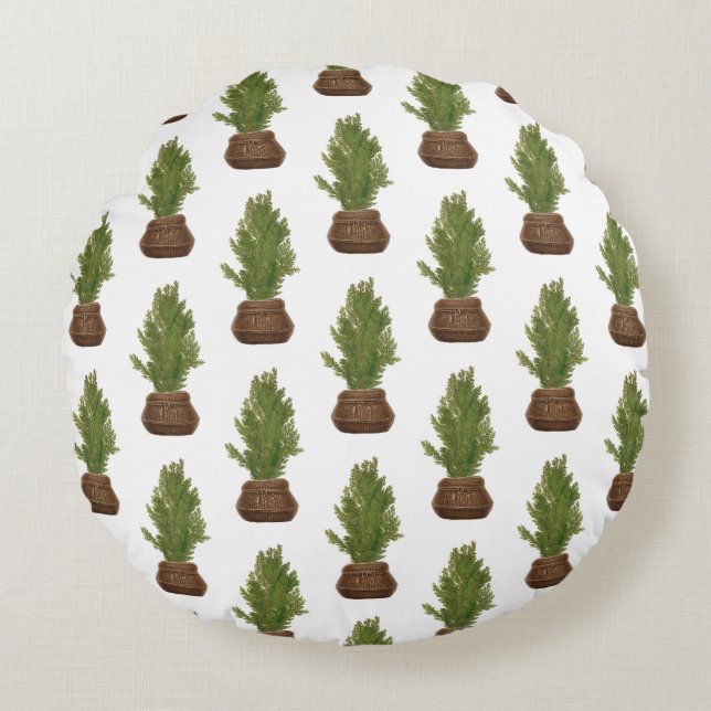 Moderner Rustikaler Weihnachtsbaum Rundes Kissen (Vorderseite)