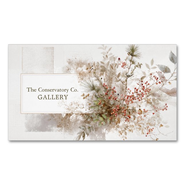 Moderner Rustikaler Winter Berry Botanisch Magnetische Visitenkarte (Vorderseite)