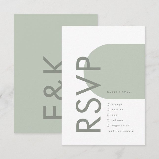 Moderner Sage Arch Moss Abstrakter Japandi Minimal RSVP Karte (Vorne/Hinten)
