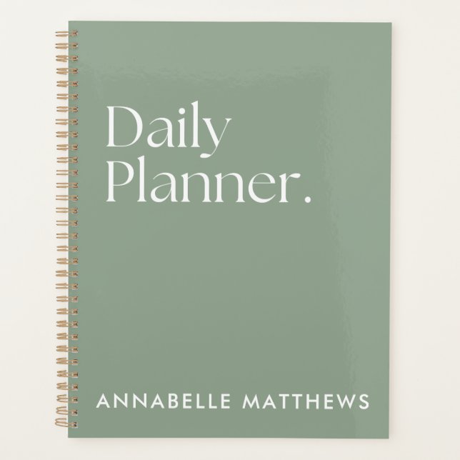 Moderner Sage Green Daily Planer mit Monogramm (Vorderseite)