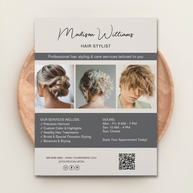 Moderner Salon Hair Stylist Services QR Flyer (Modern Salon Hair Stylist Services QR Flyer)