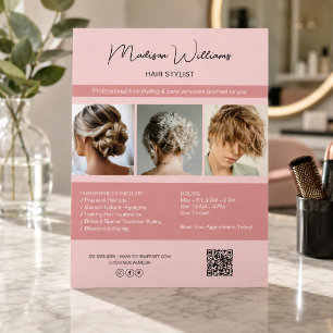 Moderner Salon Hair Stylist Services QR Pink Flyer