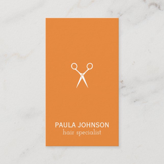 Moderner Salon Shears Hair Specialist (orange) Visitenkarte (Vorderseite)