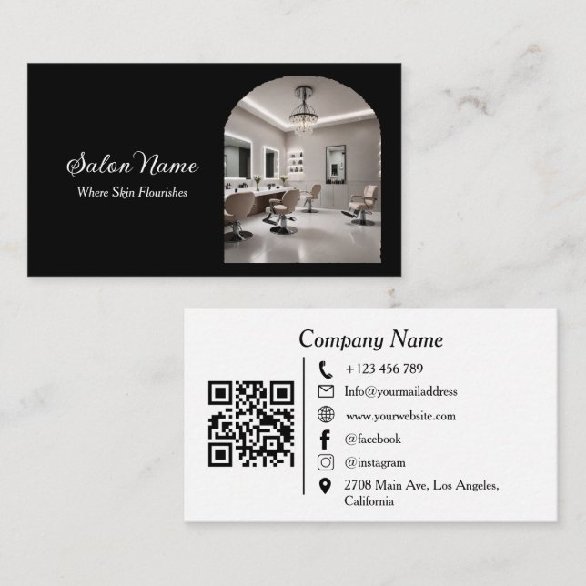 Moderner Salon-Spa-QR-Code Schwarz Weiß Visitenkarte (Vorne/Hinten)