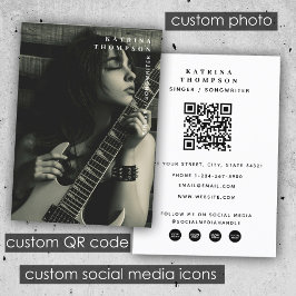 Moderner Sängermusiker Foto Gitarrist QR Code Visitenkarte