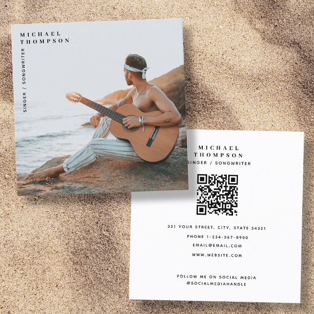 Moderner Sängermusiker Foto Performer QR-Code Quadratische Visitenkarte (Modern Singer Musician Photo Performer QR Code Square Business Card)