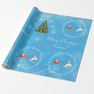Moderner Santa Unicorn Personalisierter Name Merry Geschenkpapier