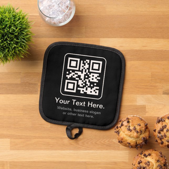 Moderner scannbarer QR-Code | Schwarz Weiß & Grau Topflappen (Oben Unten)