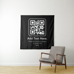 Moderner scannbarer QR-Code   Schwarz Weiß & Grau Wandteppich