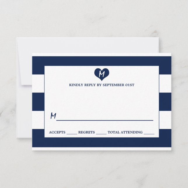 Moderner schicker Navy Blue & White Wedding RSVP Karte (Vorderseite)