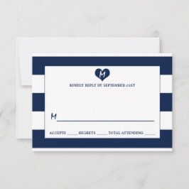 Moderner schicker Navy Blue & White Wedding RSVP Karte