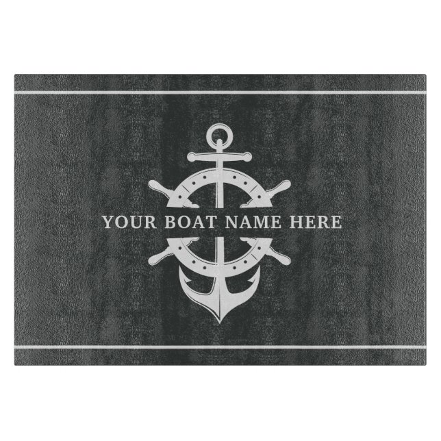 Moderner Schiffsname Radanker Nautikgrau Schneidebrett (Vorderseite)