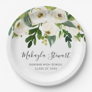Moderner, schlichter weißer Blumen Eleganter Absch Pappteller