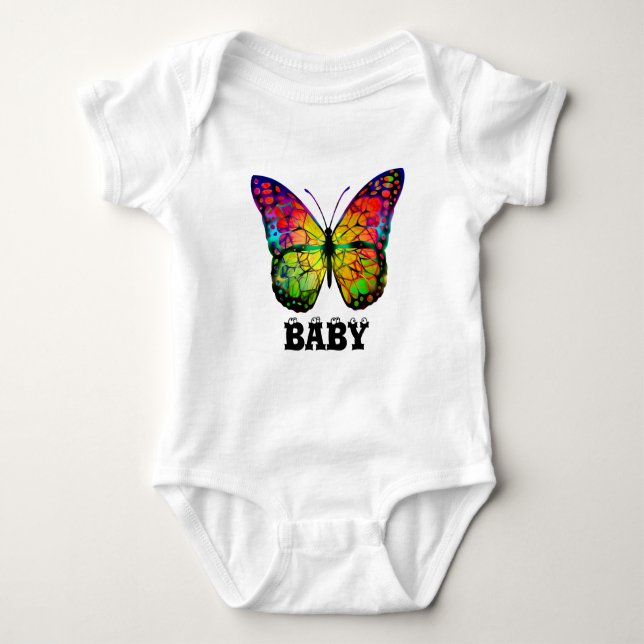 Moderner Schmetterling bunter Regenbogen anpassbar Baby Strampler (Vorderseite)