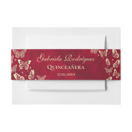 Moderner Schmetterling Gold Red Quinceañera 15 Jah Einladungsbanderole