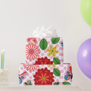 Moderner Schmetterling im Frühlingsgarten Blumen Geschenkpapier