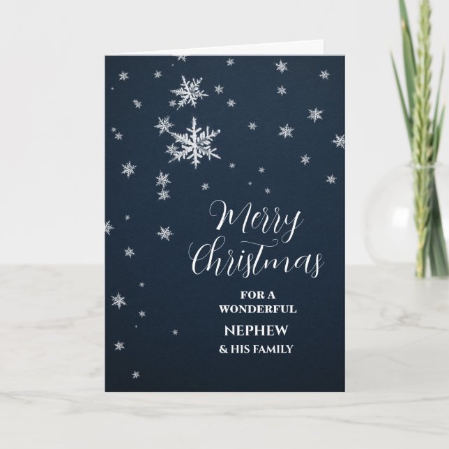Moderner Schnee Nephew & Familie Frohe Weihnachten Karte (Vorderseite)