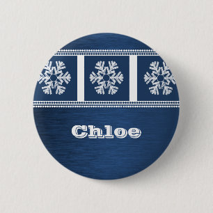 Moderner Schneeflocke-Feiertags-Knopf, Königsblau Button