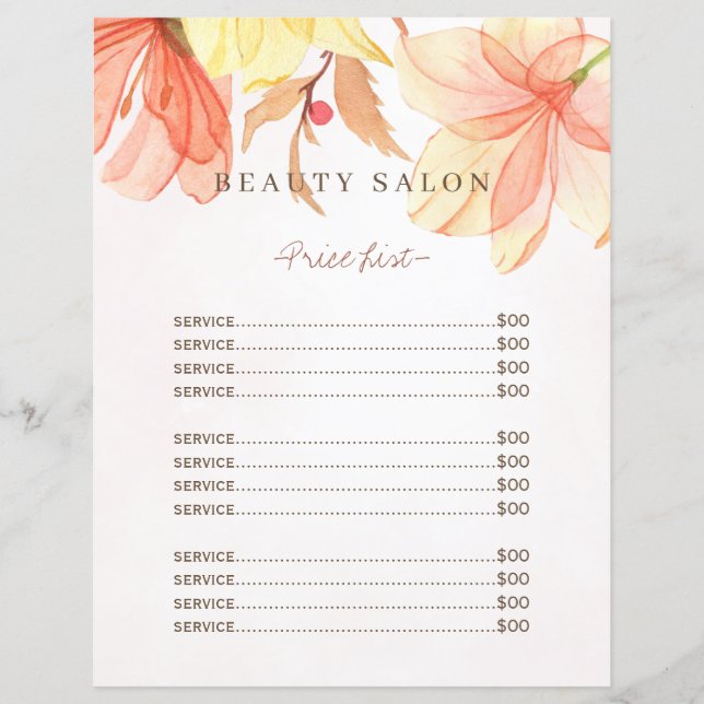 Moderner Schönheitssalon Elegante Preisliste Flyer (Vorderseite)