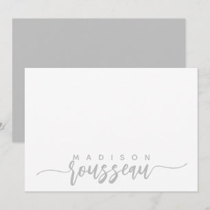 Moderner Schreibname Personalisiert Grau Mitteilungskarte