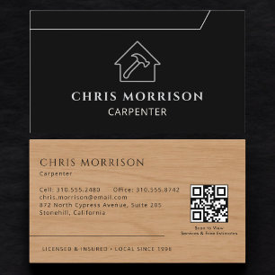 Moderner Schreiner-Tischlerei-Holzdaten-QR-Code Visitenkarte