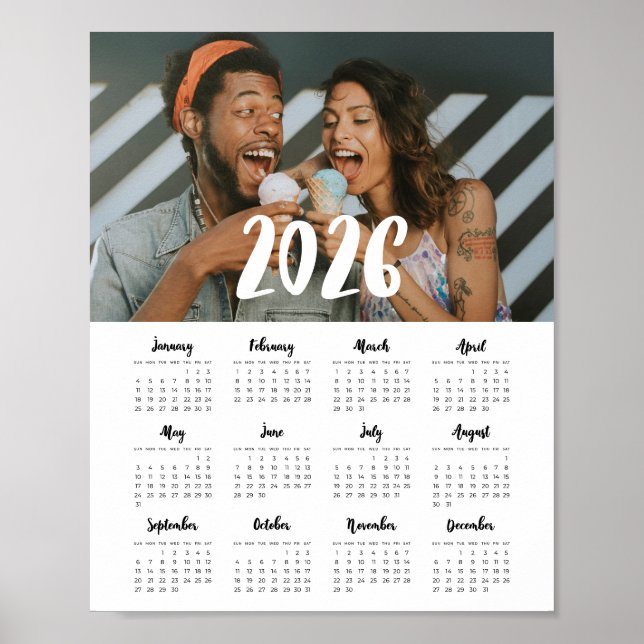 Moderner Schriftart 2025 Familienkalender Foto Poster (Vorne)