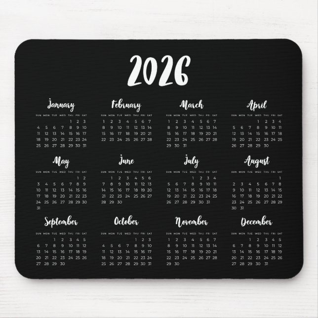 Moderner Schriftart 2025 Schwarzer Kalender Mousepad (Vorne)