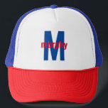 Moderner Schriftart personalisiert Rot, Weiß und B Truckerkappe<br><div class="desc">Red,  White & Blue Personalize Name Trucker Hat.</div>