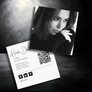 Moderner Schriftzug Foto QR-Code Autor Schriftstel Quadratische Visitenkarte