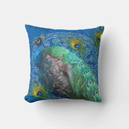 Moderner Schwanz Peacock Feathers Royal Blue Kissen
