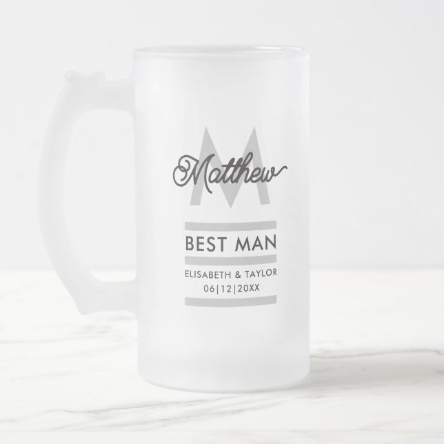 Moderner Schwarz-Gold-Add-Name und Monogram-Trauze Mattglas Bierglas (Links)