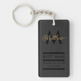 Moderner Schwarz-Gold-Add-Name und Monogram-Trauze Schlüsselanhänger