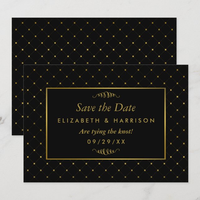 Moderner Schwarz-Gold-Foil-Effekt Save The Date (Vorne/Hinten)