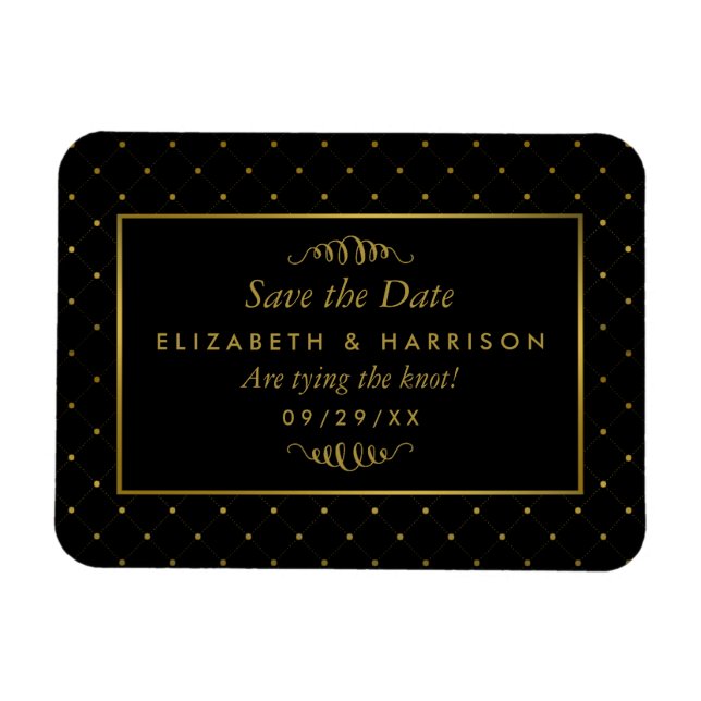 Moderner Schwarz-Gold-Foil-Effekt Save the Date Magnet (Horizontal)