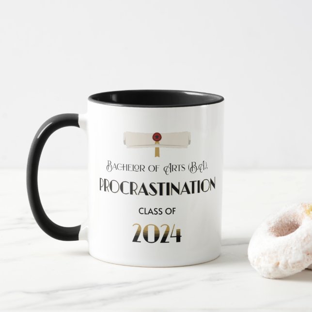 Moderner Schwarz-Gold-Funny-Abschluss Tasse (Mit Donut)