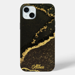 Moderner Schwarz-Gold-Marmor-Individuelle Name Case-Mate iPhone Hülle