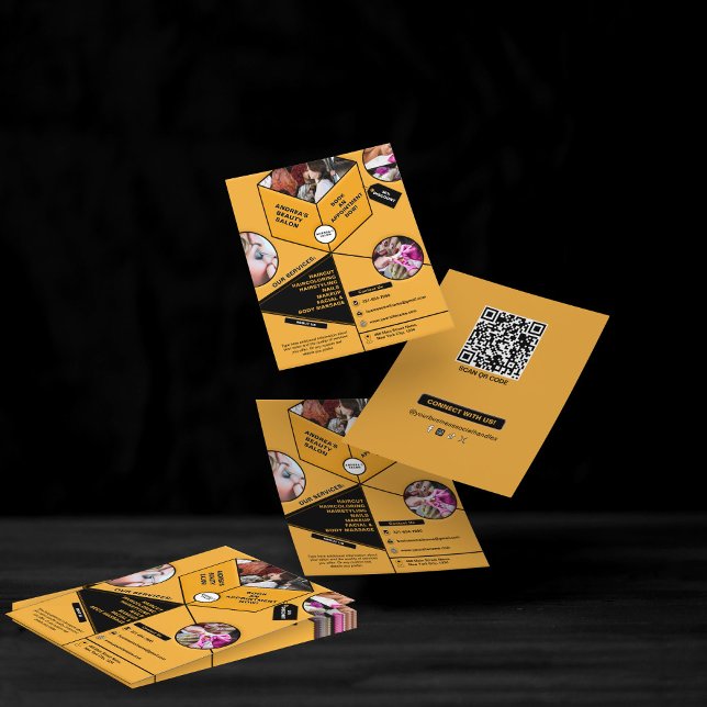 Moderner Schwarz Golden Yellow Custom Beauty Salon Flyer (Von Creator hochgeladen)