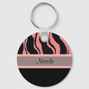 Moderner Schwarz-Rosa Zebra Personalisierter Schlü Schlüsselanhänger