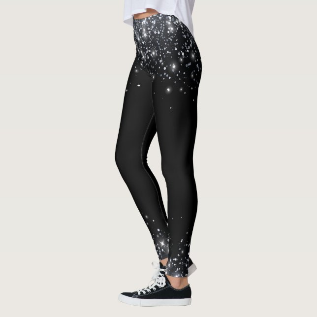 Moderner Schwarz-Silber-Glitzer Leggings (Links)