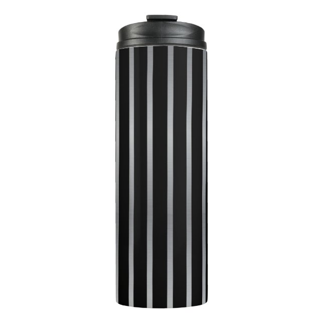 Moderner Schwarz- und Silberstreifen Thermosbecher (Vorderseite)