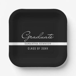 Moderner Schwarz-Weiß-Abschluss 2025 Pappteller