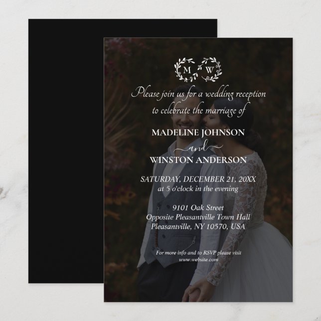 Moderner Schwarz-Weiß-Hochzeitssalon-Foto-Empfang Einladung (Vorne/Hinten)