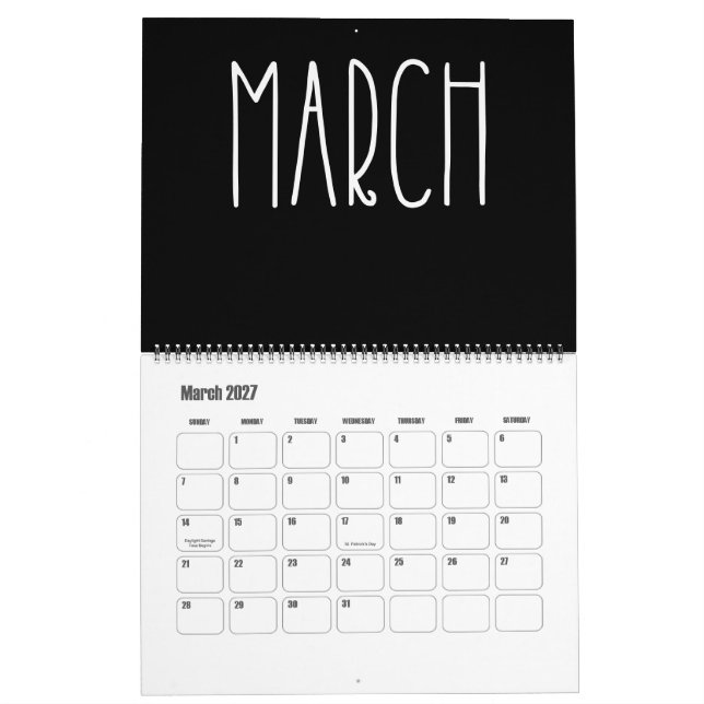 Moderner Schwarz-Weiß-Kalender Kalender (Mär 2027)