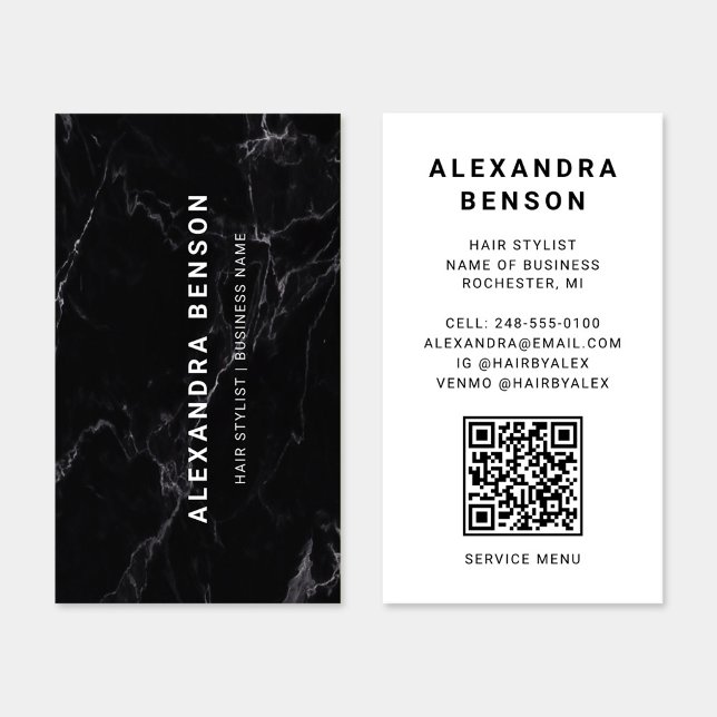 Moderner Schwarz-Weiß-Marmor-QR-Code Visitenkarte (Von Creator hochgeladen)