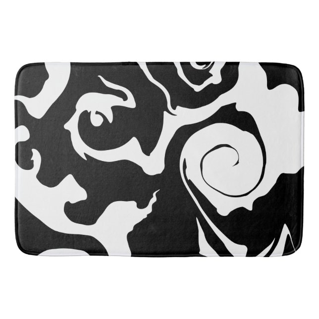 Moderner Schwarz-Weiß-Marmor-Swirl Badematte (Vorderseite)