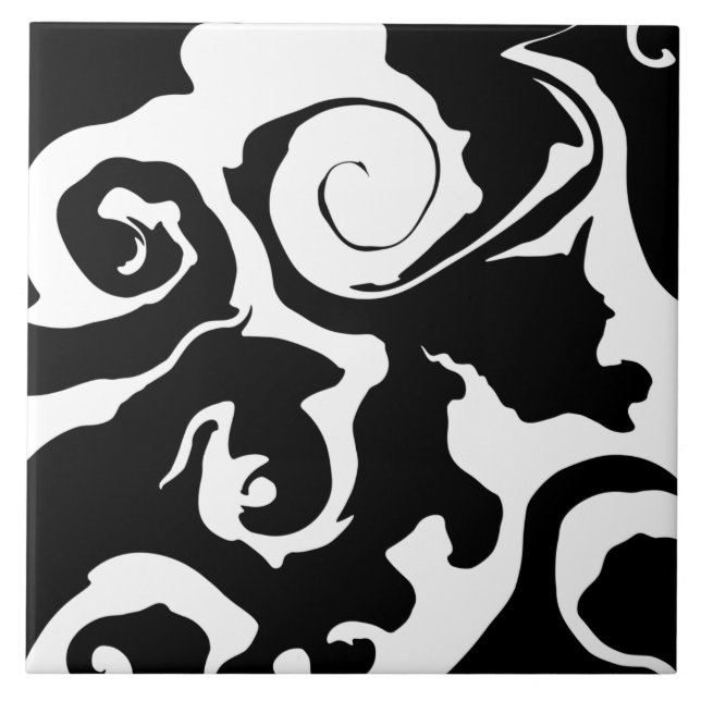Moderner Schwarz-Weiß-Marmor-Swirl Fliese (Vorderseite)