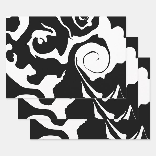 Moderner Schwarz-Weiß-Marmor-Swirl Geschenkpapier Set (Set)